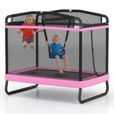 GYMAX Trampoline for Kids, 70Toddler Rebounder with Detachable Swing, Horizontal Bar & All-Round Enclosure Net, ASTM Approve