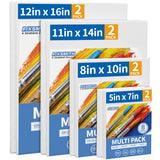 FIXSMITH Stretched Canvas, Multipack of 8, 5x7, 8x10, 11x14 & 12x16 Inches - 2 of Each, 100% Cotton, 8 oz Gesso-Primed, Art Supp