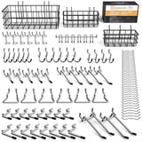 INCLY 1/4 Extra Thick Pegboard Accessories Kit, 100PCS Heavy Duty Metal Peg Board Hook Assortment with 3 Sizes Basket S/M/L Fit 