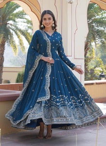 Fashion Basket Turquoise Georgette With Sequins Embroidery Anarkali Kurta Set For Women (In, Alpha, 2Xl, Regular, Turquoise)
