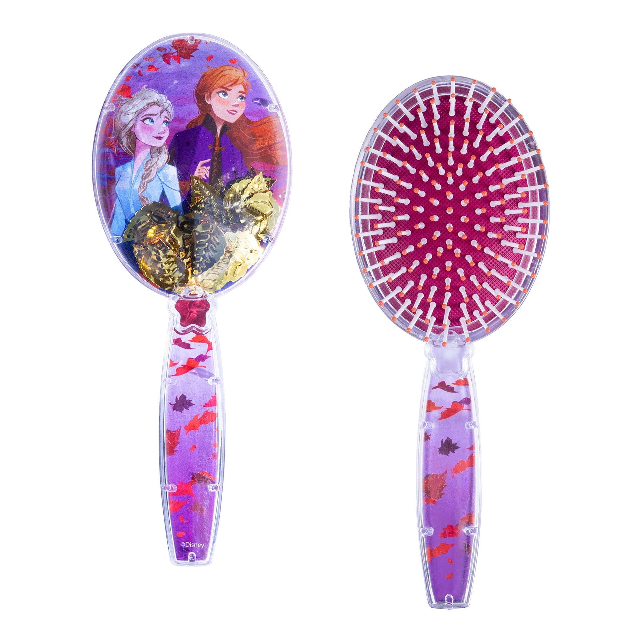Frozen Hair Brush with Magical Sparkling Leaves confetti Hair Brush, Purple - Kids Hair Brush Ages 3+