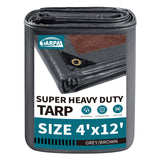 TARPAL tarp 4x12 Feet Super Heavy Duty Tarps Cover 20mil,Grey/Brown tarp