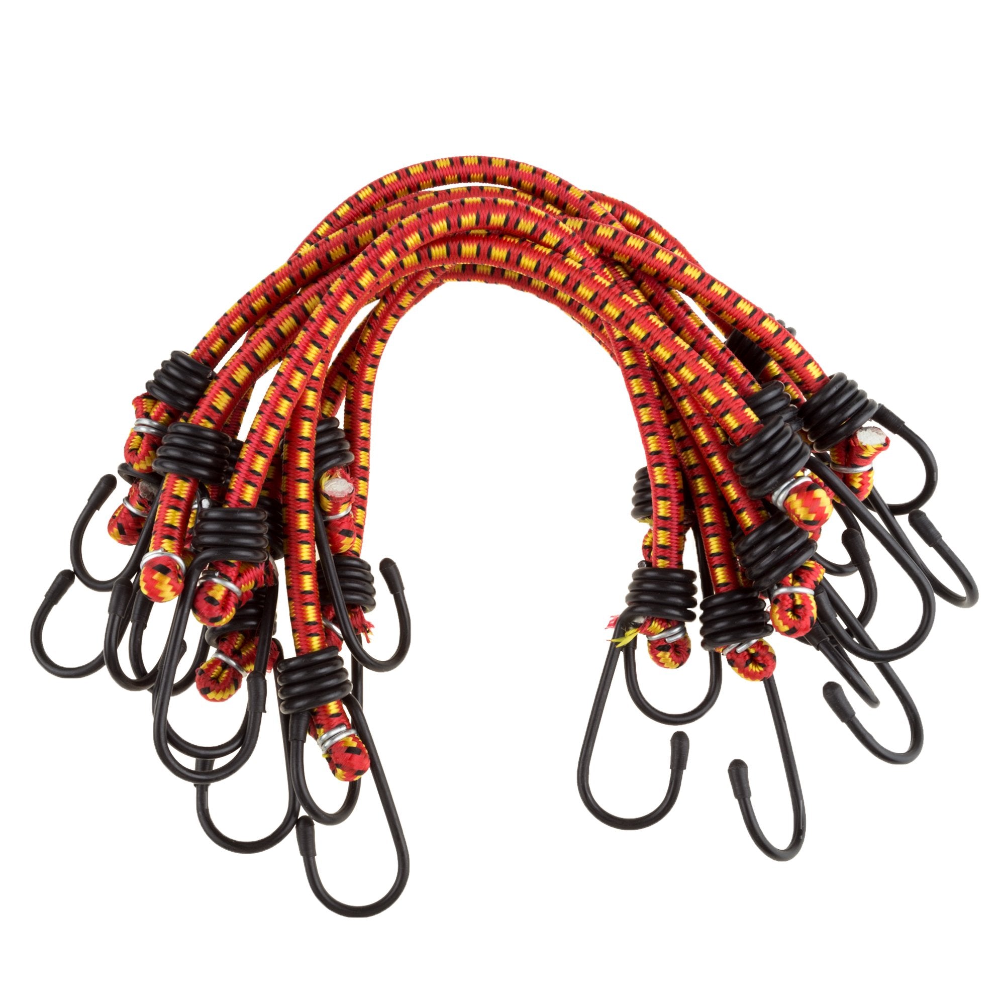 Bungee Cords - 10-Pack Virgin Rubber 12-Inch Cordage With Heavy-Duty Vinyl-Coated Hooks And Fabric Wrapping - Truck Accessories 