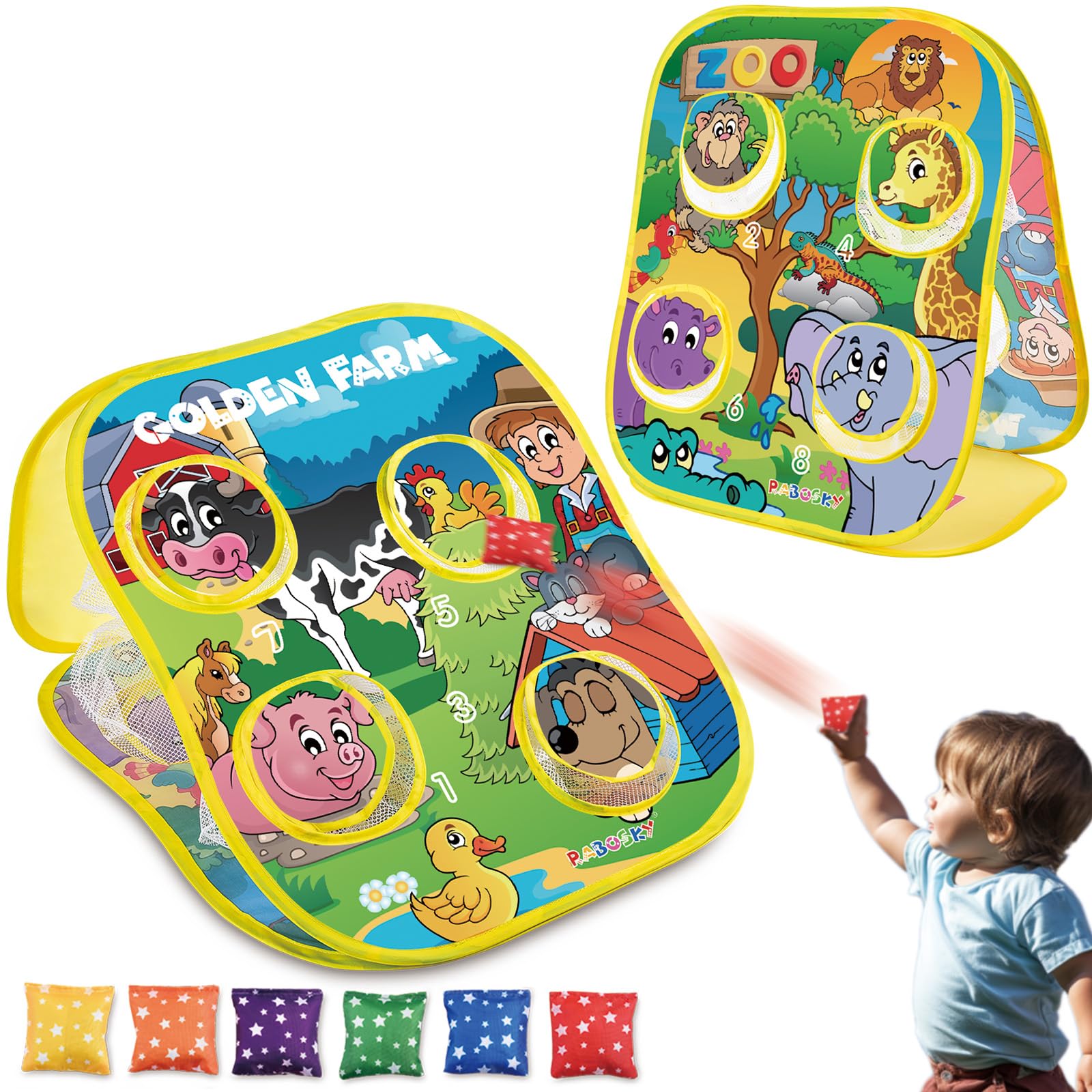 RaboSky 2 3 4 5 Year Old Boy Girl Birthday Gift, Farm Animals Toys for Toddlers 1-3-5, Bean Bag Toss Party Games, Toddler Sport 