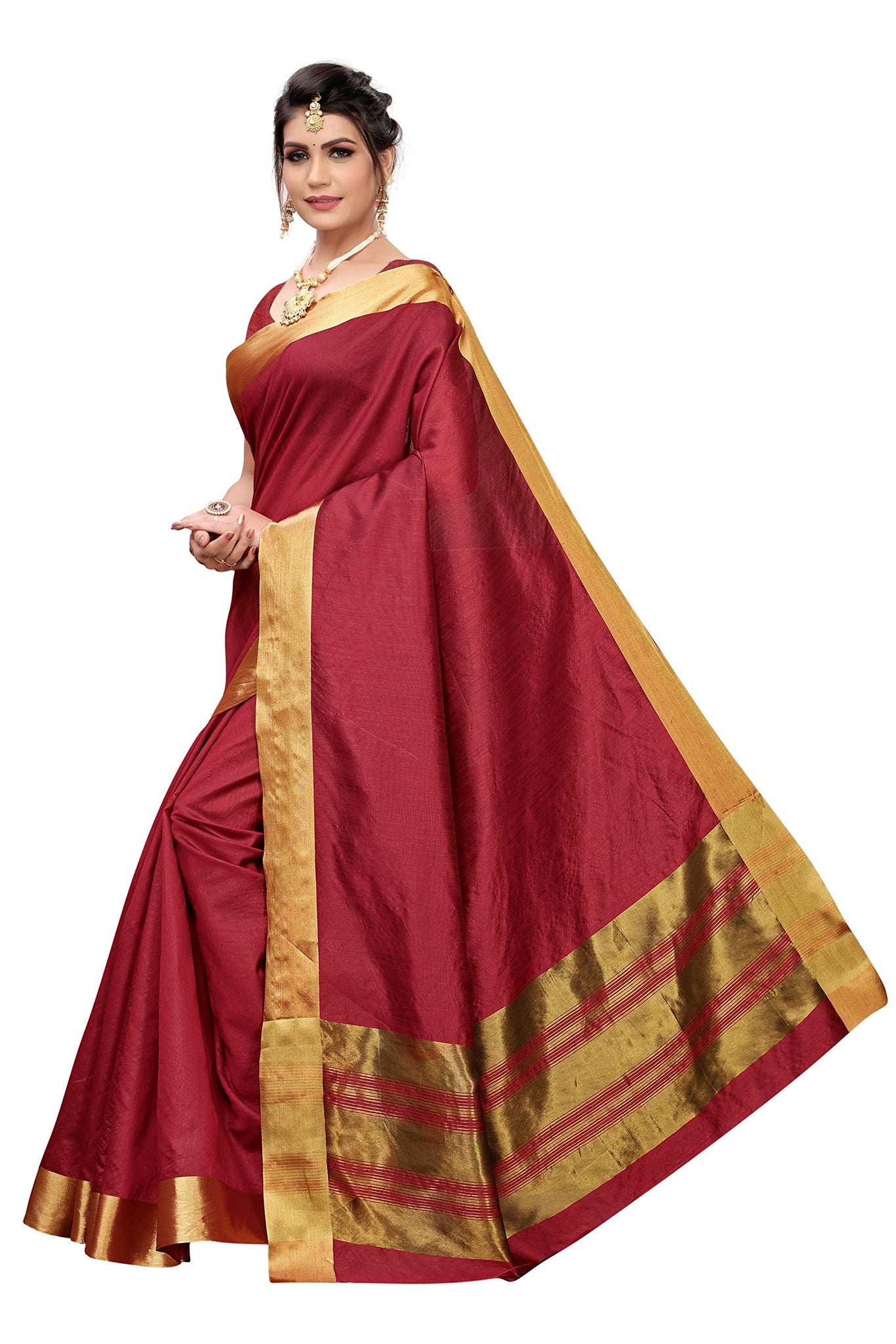 Gosriki Women'S Maroon Color Art Silk Plain Saree With Blouse Piece(Reva-Kerala Maroon_Free Size),Maroon,,B07XXQCCQC