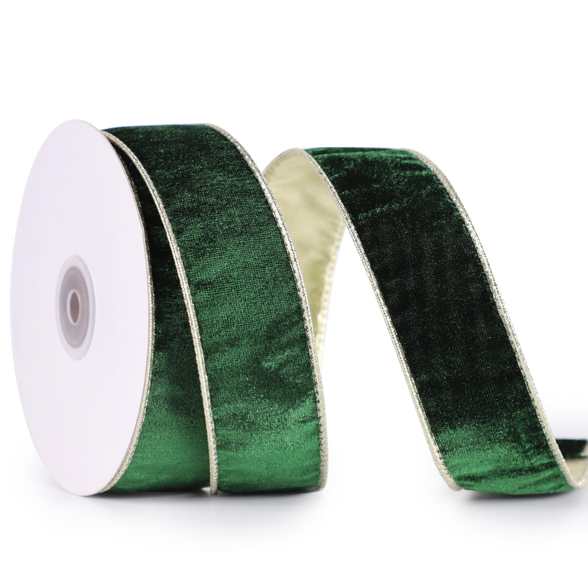 DINDOSAL Hunter Green Velvet Ribbon Wired 1.5 x 10 Yards Forest Green Christmas Ribbon Wired Edge Dark Green Christmas Ribbon fo