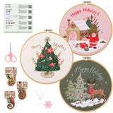 Santune Embroidery Kit - 3pcs Christmas Embroidery Patterns for Beginners with Instructions Cross Stitch Kits for Adults with 1 