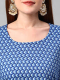 Anni Designer Women'S Cotton Blend Printed Straight Kurta With Pant (Jinki-Navy Blue_M_Dark Blue_Medium),Navy Blue,M,Cotton Blend,Regular,Pants