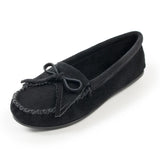 Minnetonka Women's Kilty Suede Hardsole Moccasin, Black, 6 M US