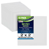U.S. Art Supply 2 x 2 Mini Professional Primed Stretched Canvas (1 Pack of 12Mini Canvases) Ideal for Painting & Crafts