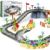 153PCS Magnetic Tiles Road Set with Toy Car & Flowers Building Toy, Magnet Tiles for Kids, Magnetic Building Blocks, STEM Toy Gi