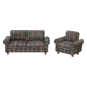 Gray Dollhouse Sofa Couch, Miniature Living Room Furniture Loveseat, Accessories for 6 inch Dolls, 1/12 Scale