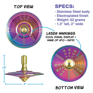 Plexity Labs UFO Tops - Shag Harbour - Metal Spinning Top - Inspired by The 1967 Shag Harbour, Nova Scotia UFO Incident - Psyche