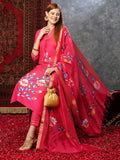 Anni Designer Women'S Cotton Blend Straight Printed Kurta With Pant & Dupatta (Sanskrit Rani-Jl_Xxl_Pink_Xx-Large),Pink,2XL,,,