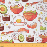 Erosebridal Cartoon Food Fabric By The Yard for Kids,Kawaii Sushi Pattern Upholstery Fabric,Japanese Style Decorative Fabric,Cut