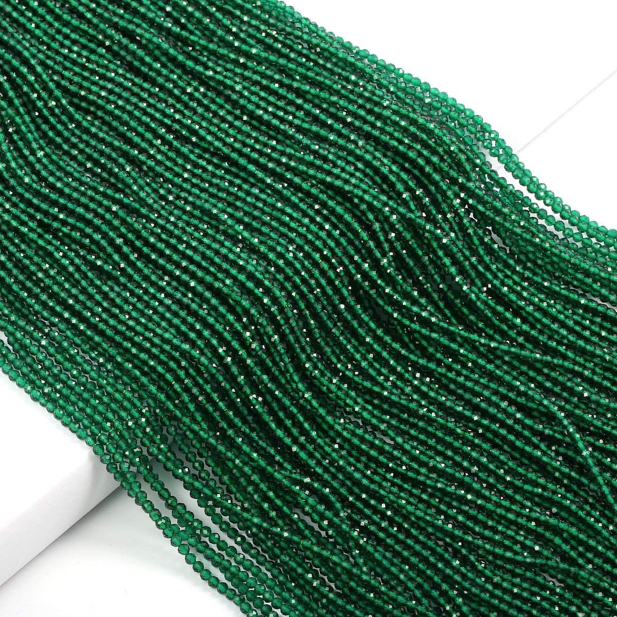 Artificial Emerald Beads Faceted Mini Round String Beads 15 inch (3 Strands) for Jewelry Making Necklace Bracelet Gift 3mm