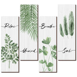 Kachi Pencil 4Pcs Olive Green Plant Bathroom Wall Decor Set Relax, Soak, Unwind, Breathe Wooden Signs For Farmhouse Aesthetic,