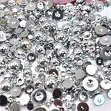 Sqqzuie1500PCS 3-14mm Shiny Silver Flatback Pearls, 150g Half-Round ABS Pearls for DIY Crafts, Nail Art, Jewelry Making,Galss Cu