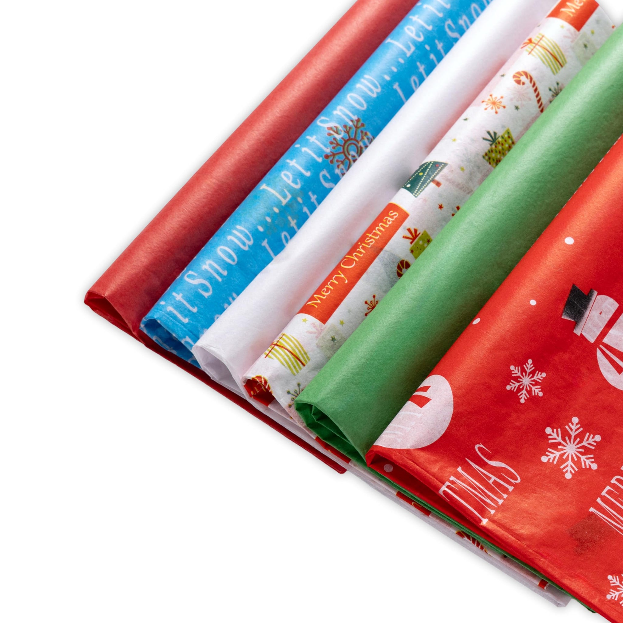 50 Christmas Tissue Paper Sheets - 20x20 Inch, Red, White, Green & Printed Holiday Tissue Paper for Xmas Wrapping, Gift Bags & C