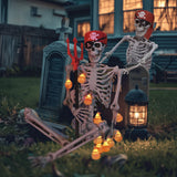 AW 2 Pack Pirate Life Size Skeleton with Halloween Lights Full Size Skeleton 5.4 Ft & Pumpkin String Lights for Party Decoration