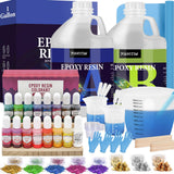 1 Gallon Crystal Clear Epoxy Resin Kit, High-Glossy& No Bubbles, Art & Casting Resin with 16 Epoxy Resin Pigment, Foil Flakes, S