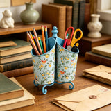 Zokyntrix 360 Rotating Metal Pen Holder for Desk, Cute Floral Bird Desktop Organizer with Dome Roof, Pencil Cup & Remote Control