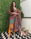 Gosriki Women'S Rayon Viscose Straight Printed Kurta With Pant & Dupatta (Sula Mustard-Gs_Xl_Mustard_X-Large),Mustard,,B0DY833PDZ