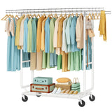 Hoctieon 2-Minute Assembly Double Rod Clothes Rack, Heavy Duty Rolling Clothing Racks with Wheels, Foldable Commercial Garment R