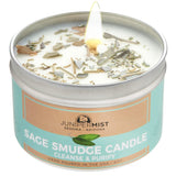 JUNIPERMIST Sage Candle w/White Sage Leaf (6 Oz) - for Meditation & Cleansing Negative Energy - Made in USA with Soy Wax & Essen