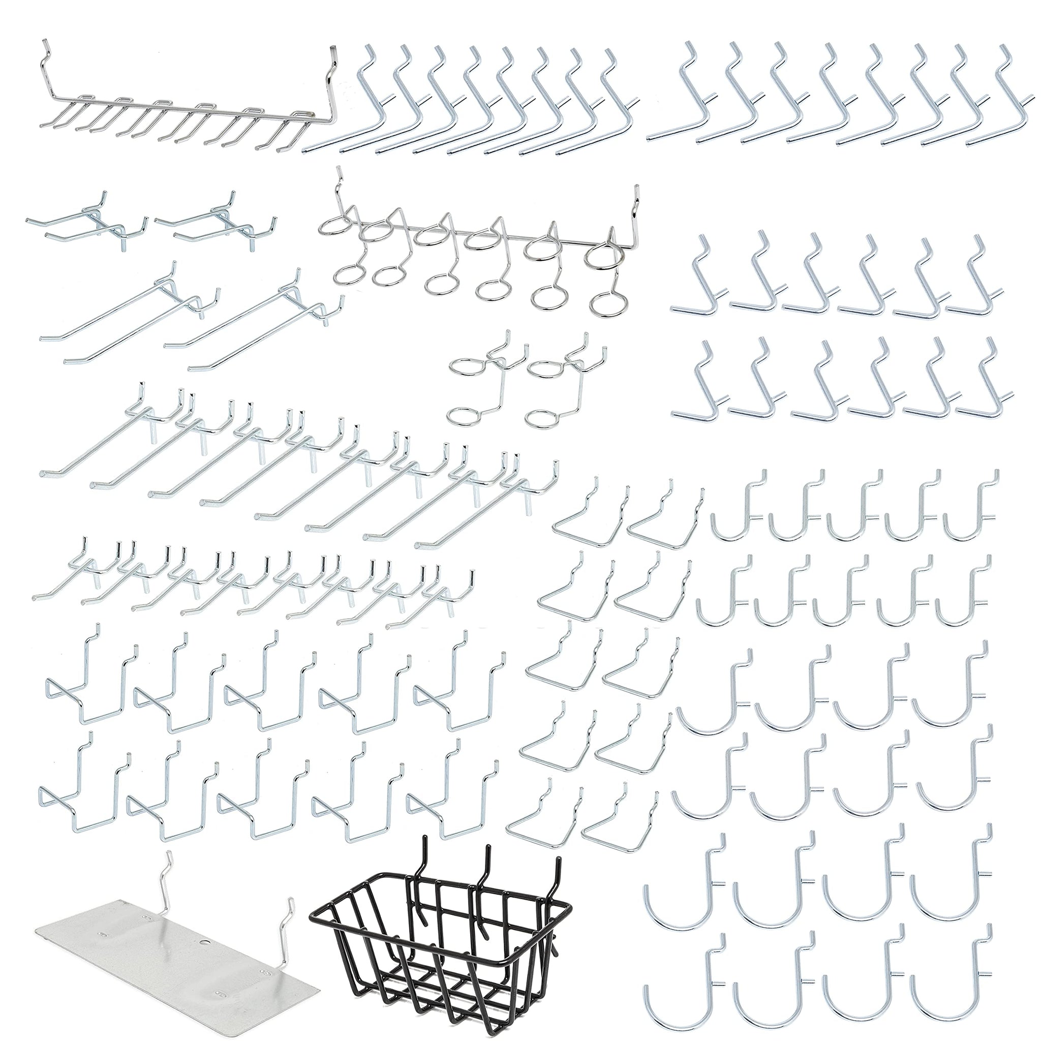 Hiltex 53108 100 Piece Metal Peg Board Hooks And Accessories Set, Pegboard Hooks Assortment, Bins & Hooks For Crafts, Organizer 