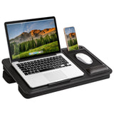 LAPGEAR Large Adjustable Lap Desk with Memory Foam Wrist Rest, Mouse Pad, Phone Holder, Device Ledge, and Booster Cushion - Blac