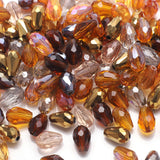 50PCS 10 * 15MM Teardrop Crystal Glass Beads for Jewelry Making, Brown Series Faceted Vertical Hole Teardrop Glass Spacer Beads 