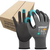 Kebada Safety Work Gloves,120 Pairs Bulk Pack, Touchscreen, PU Coated, Ideal for Warehouse, Construction, Gardening and Mechanic