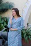 Anni Designer Women'S Cotton Blend Traditional Straight Printed Kurta (Shabar Blue_M_Blue_Medium),Blue,M,,,