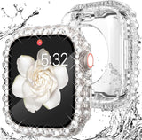 WINGLE 2 in 1 Waterproof Case for Apple Watch 40mm Screen Protector SE 3/2/1 Series 6 5 4, Bling Lace Edge Diamond Face Cover Fu