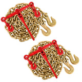 5/16-3/8 Chain Binders Sets of 2, 5/16 10ft Chains, Grade 70 Binders and Chains, Load Transport Binder Chain with Grappling Hoo