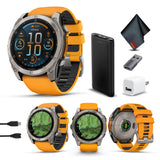 Garmin Fenix 8 51MM AMOLED Sapphire Premium Multisport GPS Smartwatch Titanium with Spark Orange/Graphite Silicone Band, Built-i