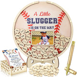 Wenqik 63 Pcs Baseball Baby Shower Guest Book Alternatives Set Baby Shower Decorations with Photo Frame Sonogram Frame Keepsake 