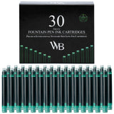 Wordsworth & Black Fountain Pen Ink Refills - Set of 30 Green Ink Cartridges - International Standard Size - Length APPR 2.3 - B