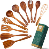10 Pack Wooden Spoons for Cooking, Teak Wood Kitchen Utensils Set for Non Stick Use, Spatula Set for Stirring, Baking, Non Stick