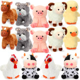 Hiboom 14 Pack Farm Stuffed Plush Animals Toys Set 8 Inch Barnyard Stuffed Animals Bulk Soft Pig Rooster Horse Duck Sheep Cow Do