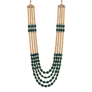 I Jewels 4 Layered Traditional Gold Plated Dulha Moti Mala with Beads Maharaja Haar/Groom Necklace for Men (MLP37G)