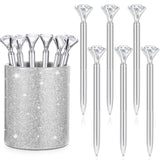 Pen Holder with 6 Pcs Bling Diamond Pens, Pencil Cups for Desk Glitter Bling Desk Organizer Makeup Brush Holder for Women Girls 