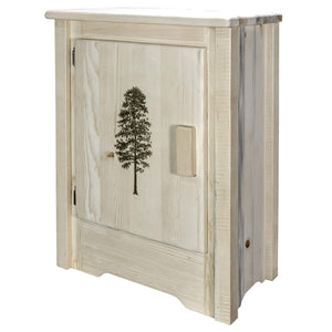 Montana Woodworks Homestead Collection Accent Cabinet With Laser Engraved Pine Design, Left Hinged, Clear Lacquer Finish