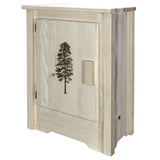 Montana Woodworks Homestead Collection Accent Cabinet With Laser Engraved Pine Design, Left Hinged, Clear Lacquer Finish