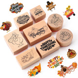 Supervitae 8 Pcs Thanksgiving Wooden Rubber Stamp Set Happy Thanksgiving Vintage Wooden Art Stamps for Crafting and DIY Scrapboo