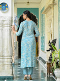 Gosriki Women'S Rayon Blend Straight Printed Kurta With Pant (Ghasi Blue-Vks01-Gs_L_Blue_Large),Blue,,B0DBLZL2W8