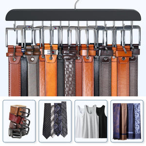 Resovo Belt Hanger for Closet Max 42 Belts, Sturdy Wood Belt Rack Closet Accessories with 14 Hooks Belt Organizer for Closet Org