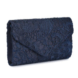 Chichitop WomenS Elegant Floral Lace Envelope Clutch Evening Prom Handbag Purse, Navy Blue
