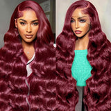 Gearina 26 Inch Burgundy Body Wave Wigs Human Hair 13x4 99J HD Body Wave Lace Front Wigs Human Hair Pre Plucked Glueless Lace Fr